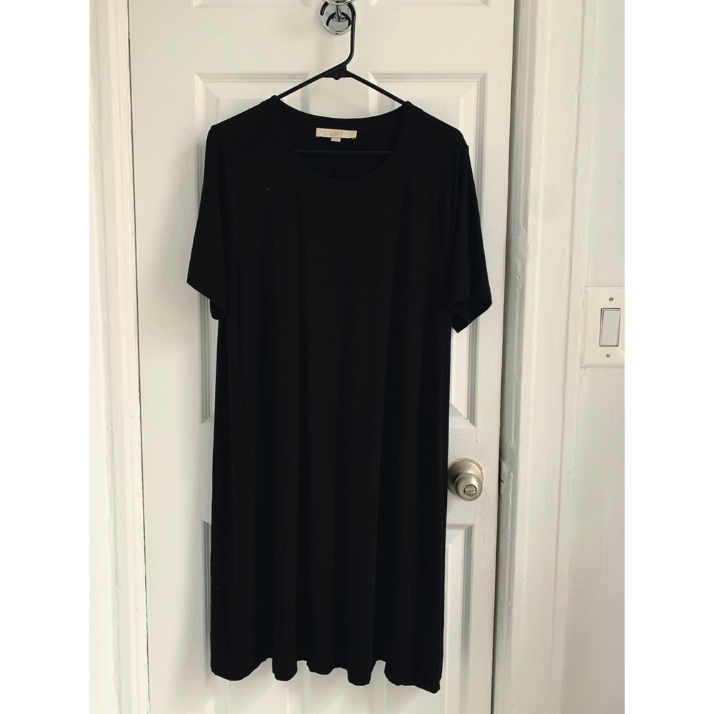 LOFT Black short sleeve swing dress, Size L